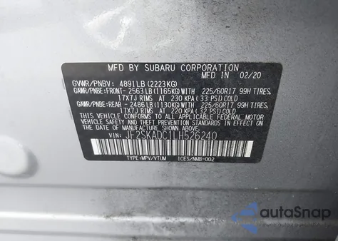 2020 Subaru Forester z USA, uszkodzony, nr VIN JF2SKADC1LH526240